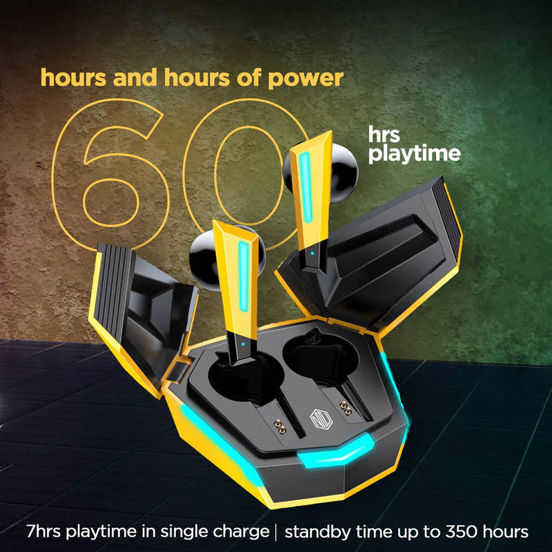 Nu Republic Transform-X Earphone, Earbuds Bluetooth Wireless with X-Bass, ENC Technology, 60 Hrs Playtime, TWS with Mic and Hall Sensor, Fast Charge, Dual Mode - Yellow